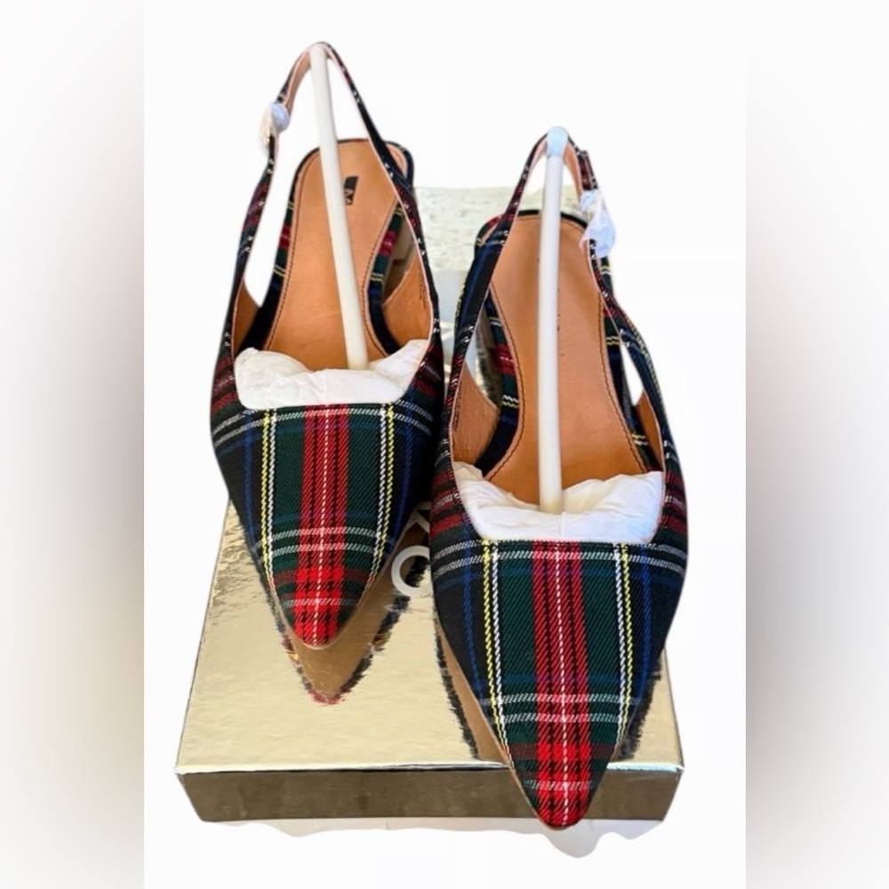 Matiko Plaid Slingback Heels - Red and Black